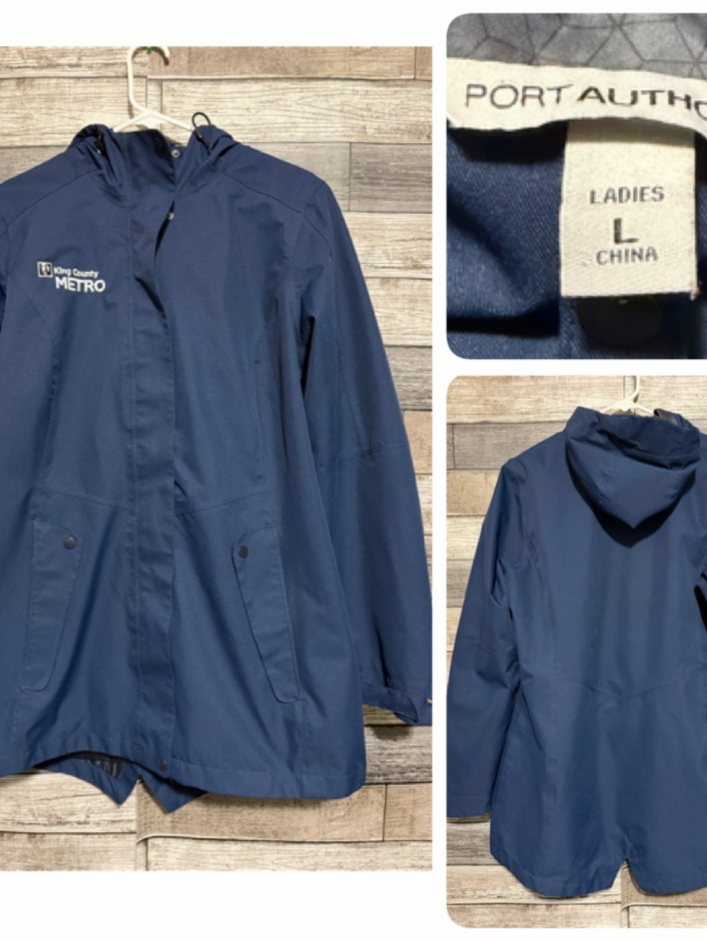 Port Authority King County Metro Long Windbreaker Jacket Women’s L Blue Full Zip